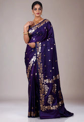 Royal Blue Wedding Banarasi Silk Saree with Blouse Piece