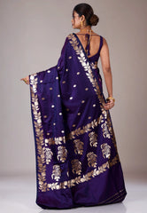 Royal Blue Wedding Banarasi Silk Saree with Blouse Piece