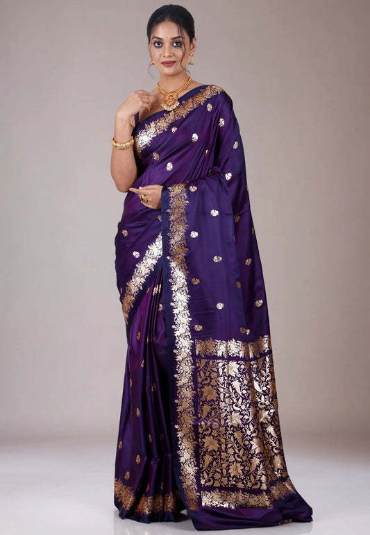 Royal Blue Wedding Banarasi Silk Saree with Blouse Piece