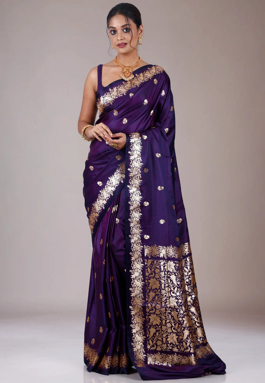 Royal Blue Wedding Banarasi Silk Saree with Blouse Piece