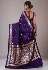 Royal Blue Wedding Banarasi Silk Saree with Blouse Piece