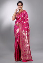 Neon Pink Baluchari Silk Saree with Blouse Piece