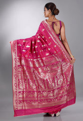 Neon Pink Baluchari Silk Saree with Blouse Piece