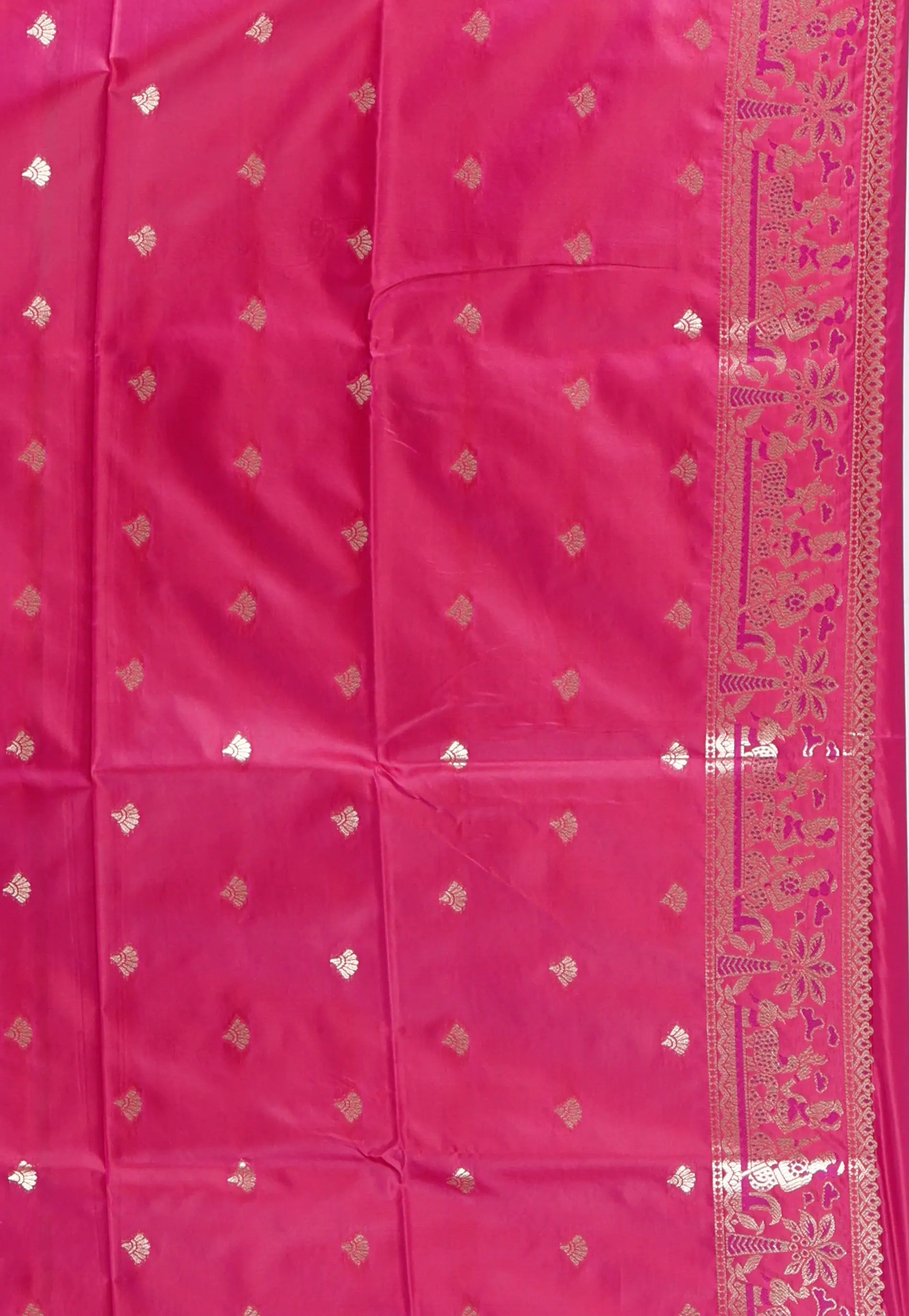Neon Pink Baluchari Silk Saree with Blouse Piece
