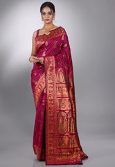 Magenta Baluchari Silk Saree with Blouse Piece