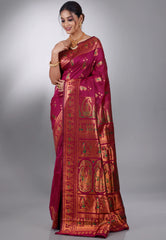 Magenta Baluchari Silk Saree with Blouse Piece