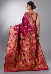 Magenta Baluchari Silk Saree with Blouse Piece