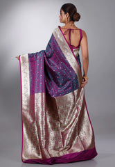 Dual colour of Purple and Rama Green Pashmina Wedding Banarasi Silk Saree with Blouse Piece