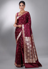 Maroon Wedding Banarasi Silk Saree with Blouse Piece