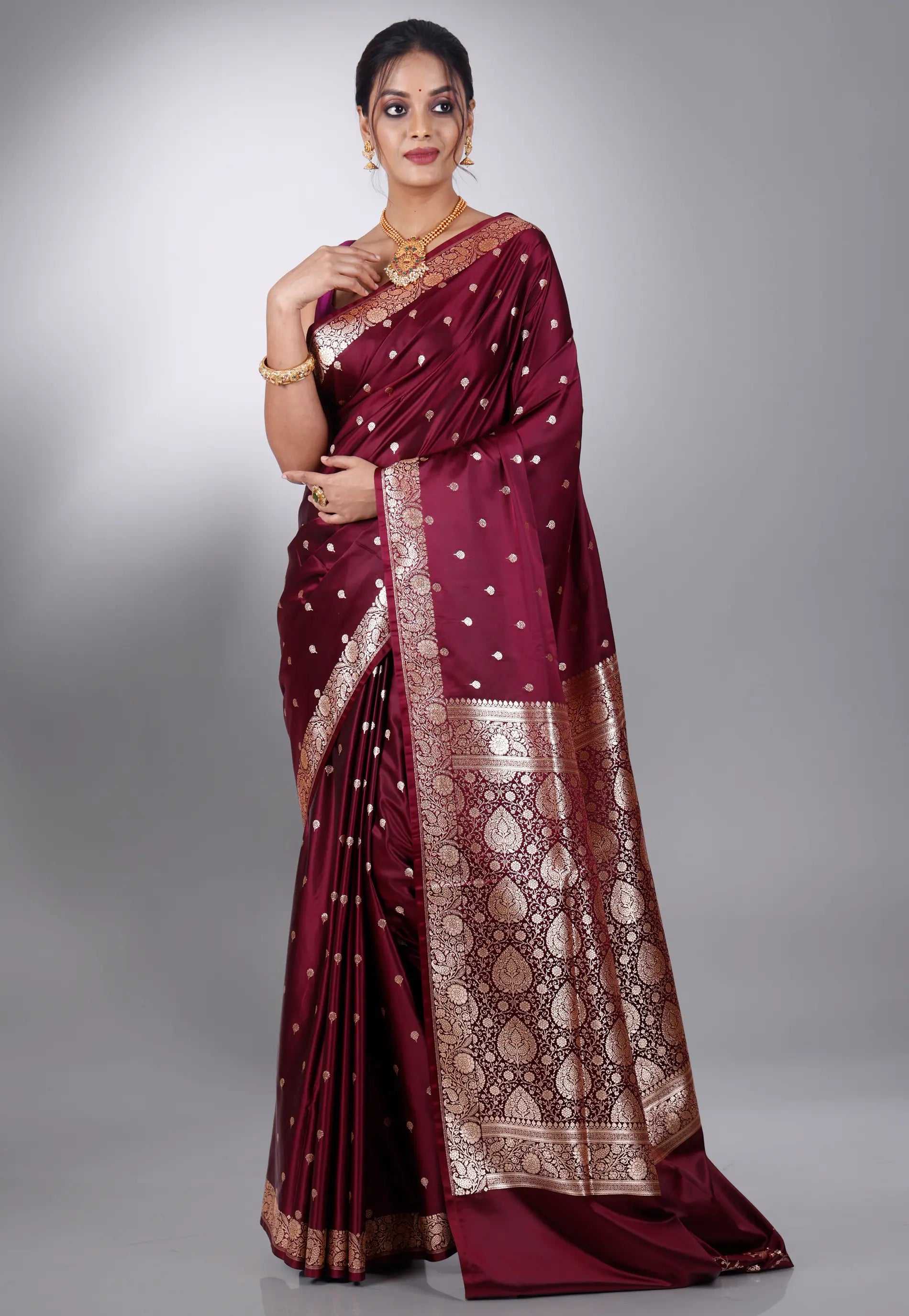 Maroon Wedding Banarasi Silk Saree with Blouse Piece