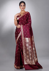 Maroon Wedding Banarasi Silk Saree with Blouse Piece