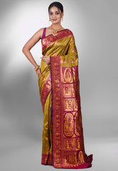 Pesta Green Baluchari Silk Saree with Blouse Piece