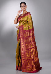 Pesta Green Baluchari Silk Saree with Blouse Piece