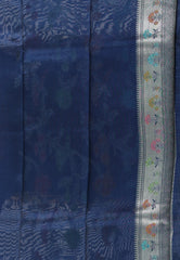 Navy Blue with Zari work Tussar Silk Saree with Blouse Piece - Adi Akshoy & Co.