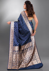 Peacock Blue with Zari work Wedding Banarasi Saree with Blouse Piece - Adi Akshoy & Co.