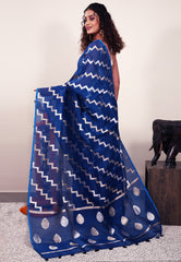 Turquoise Blue Kora Silk Saree With Blouse Piece