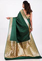 Bottle Green with Golden Zari work Wedding Banarasi Saree with Blouse Piece - Adi Akshoy & Co.