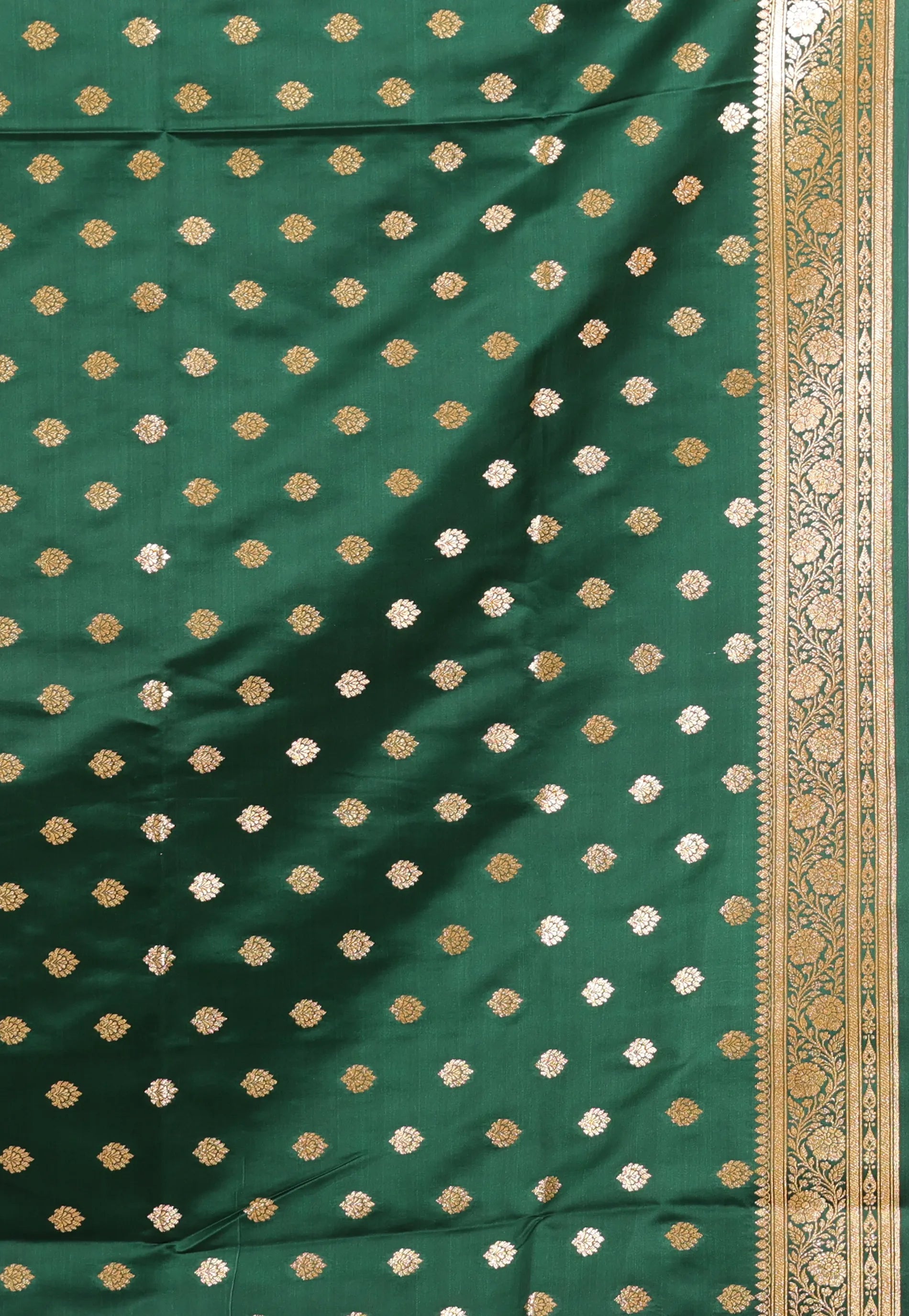 Bottle Green with Golden Zari work Wedding Banarasi Saree with Blouse Piece - Adi Akshoy & Co.