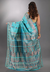 Sea Green Pure Baluchari Silk Saree with Blouse Piece - Adi Akshoy & Co.