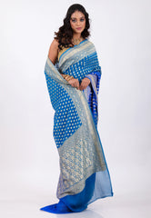 Blue with  Zari work Khaddi Georgette Benarasi Saree with Blouse Piece - Adi Akshoy & Co.