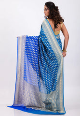Blue with  Zari work Khaddi Georgette Benarasi Saree with Blouse Piece - Adi Akshoy & Co.