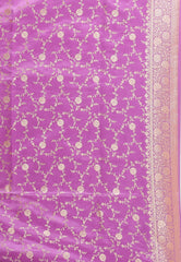 Beige with Purple Border Pastel Banarasi Saree With Blouse Piece