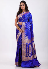 Royal Blue with Zari work Wedding Banarasi Saree with Blouse Piece - Adi Akshoy & Co.