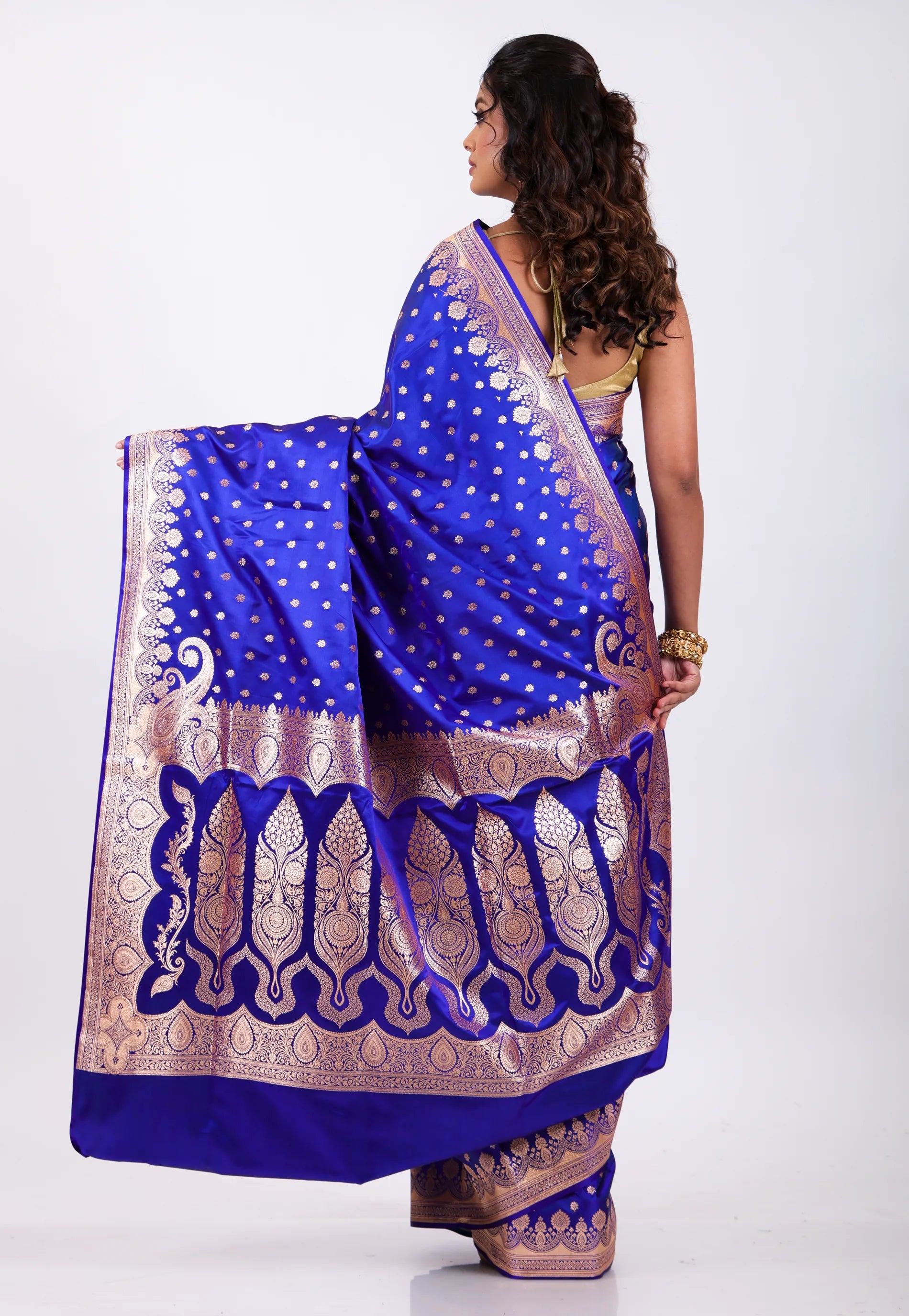 Royal Blue with Zari work Wedding Banarasi Saree with Blouse Piece - Adi Akshoy & Co.