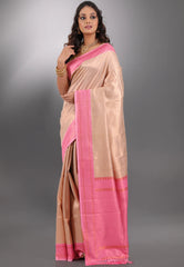 Beige with Zari work Tussar Silk Saree with Blouse Piece - Adi Akshoy & Co.