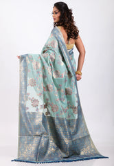 Light Green with Zari work Tussar Silk Saree with Blouse Piece - Adi Akshoy & Co.