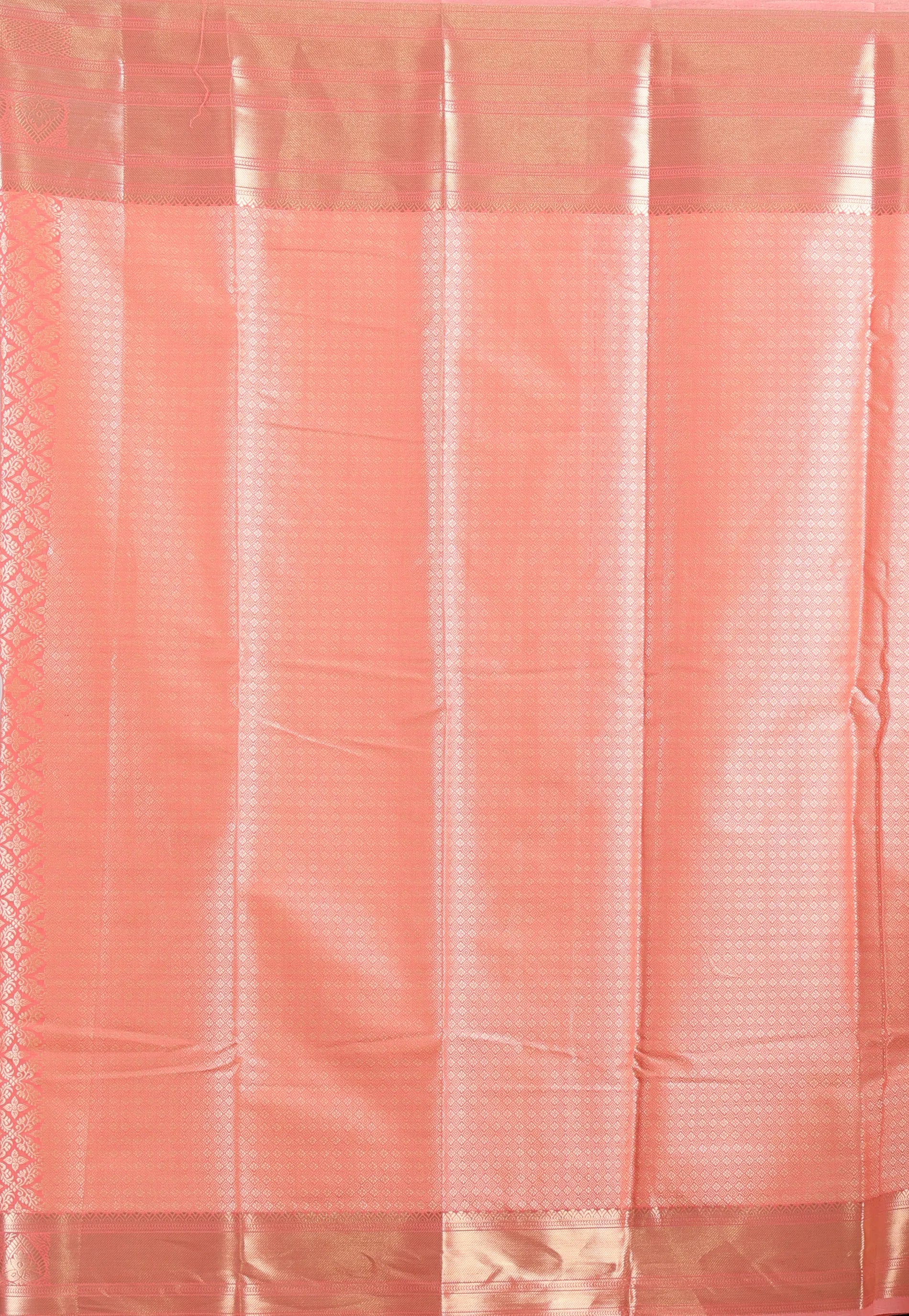 Peach Brocade Kanjivaram Silk Saree With Blouse Piece - Adi Akshoy & Co.