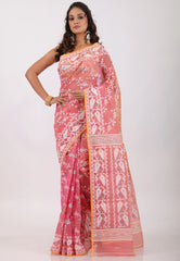 Pink Dhakai Jamdani Cotton Saree without Blouse Piece - Adi Akshoy & Co.