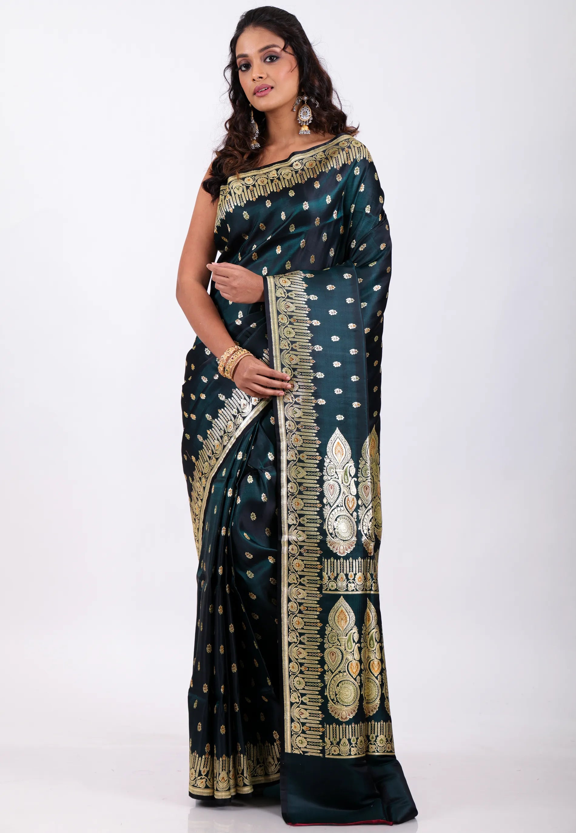 Navy Blue with Zari work Wedding Banarasi Saree with Blouse Piece - Adi Akshoy & Co.