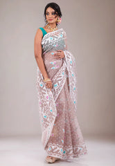 Light Brown Dhakai Jamdani Cotton Saree without Blouse Piece - Adi Akshoy & Co.