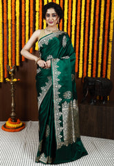 Bottle Green Kadwa Pure Silk Banarasi Saree with Blouse Piece