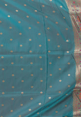Rani Pink with Rama Green Border Kanjivaram Silk Saree With Blouse Piece - Adi Akshoy & Co.
