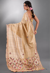 Tussar Colour Handwoven Kantha Silk Saree With Blouse Piece- Adi Akshoy & Co.