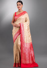 Tussar Colour with Red Border Tussar Silk Saree with Blouse Piece - Adi Akshoy & Co.