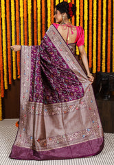 Purple Minakari Kadwa Pure Silk Banarasi Saree with Blouse Piece