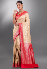 Tussar Colour with Red Border Tussar Silk Saree with Blouse Piece - Adi Akshoy & Co.