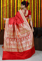 Red Wedding Banarasi Silk Saree with Blouse Piece