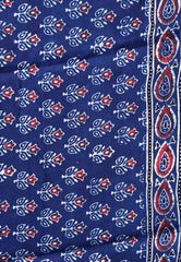 Navy Blue Ajrakh print in Modal Silk Saree With Blouse Piece