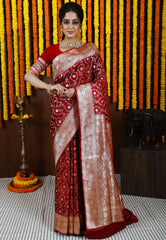 Maroon Wedding Banarasi Silk Saree with Blouse Piece