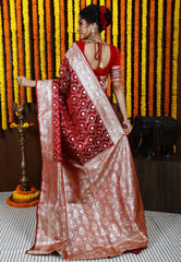 Maroon Wedding Banarasi Silk Saree with Blouse Piece