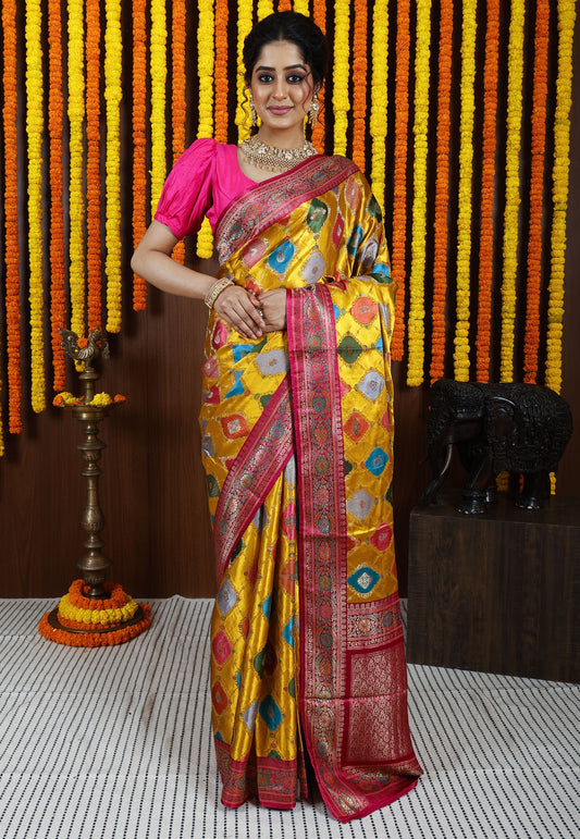 Yellow Kani Silk Saree With Blouse Piece