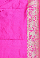 Peacock Blue Minakari with Rani Pink Border Kadwa Katan Silk Saree With Blouse Piece