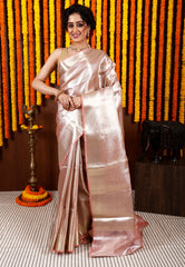 Pink Tissue Kanjivaram Silk Saree With Blouse Piece