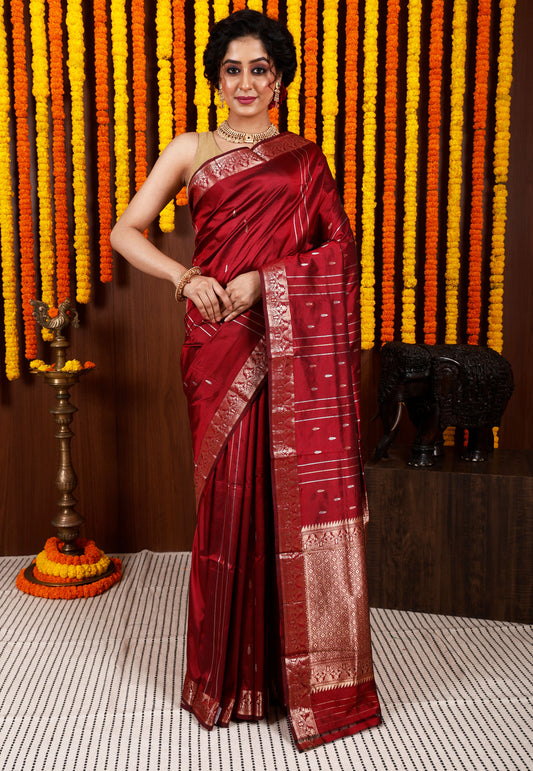 Maroon Katan Silk Saree With Blouse Piece