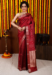 Maroon Katan Silk Saree With Blouse Piece