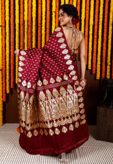 Maroon Wedding Banarasi Silk Saree with Blouse Piece